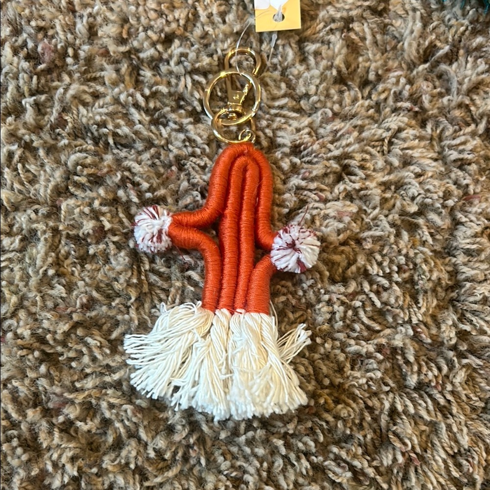 Handcrafted Orange and White Cactus Keychain